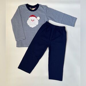NWOT Kids Navy Stripe Santa Appliqué Matching Set